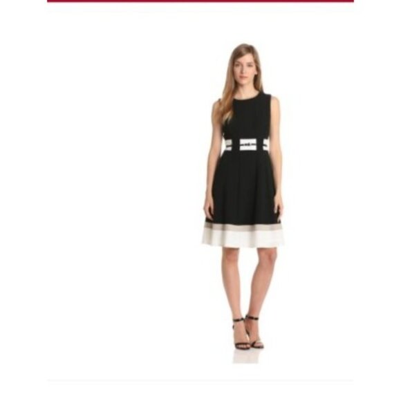 Calvin Klein Black Fit-And-Flare Color-Block Dress size 14 black sleeveless - Picture 1 of 5